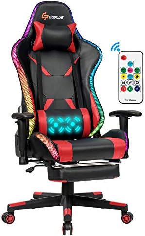 POWERSTONE RGB Gaming Chair, Ergonomic Excessive Again E-Sports activities Gaming Chair with Footrest Therapeutic massage Lumbar Adjustable Armrest Top Swivel Racing Chair PU Leather-based Laptop Chairs (Purple)