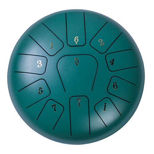 Steel Panda Drum Tank Drum Standard 11 Key 11 Notes 10 Inch Percussion Instrument with Drum Mallets and Carry Bag (10 inch, Dark Green)