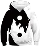chicolife Sudadera con Capucha para niños Niñas 3D Yin Yang Wolf Sudadera con Capucha Blanco...