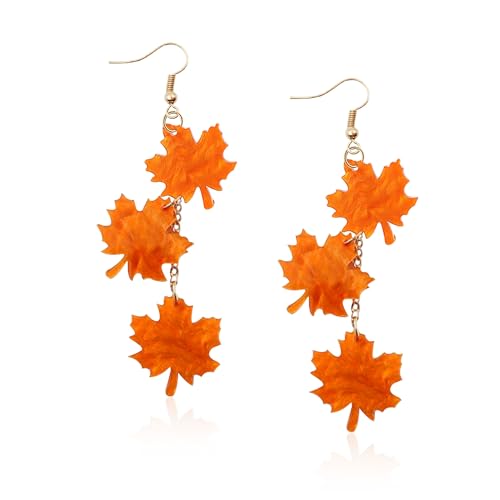 GUOXIAOMEI Fall Orange Maple Leaf Earrings Long Tassel Dangle Earrings for Women Autumn Leaf Statement Jewelry Boho Lightweight (1)