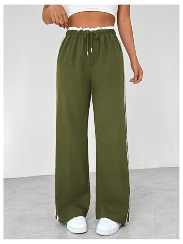 Verdusa Women's Baggy Straight Leg Pants Striped Athletic Pants Drawstring Waist Street Loose Trousers3