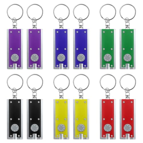 12 Pack Mini Keychain Flashlight, Ultra Bright LED Pocket Torch with Key Ring, Flat Small EDC Lights for Outdoor Camping, Dog Walking, Emergency Lighting, Portable Flashlights, 6 Colors of Shells
