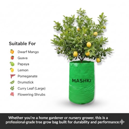 Image of MASHKI 20x30 Inch Extra Deep Grow Bag for Guava, Dwarf Mango & Fruit Plants | 300 & 400 GSM Heavy Duty HDPE | Long Life UV Stabilized Tree Planter for Terrace & Garden (2, 20x30 Inches, 300 GSM)