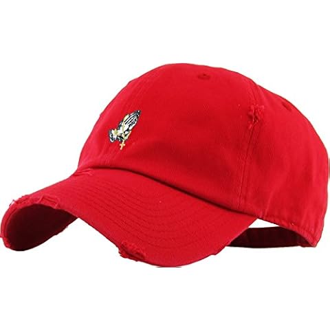 KBETHOS KBSV-061 RED Praying Hands Vintage Rosary Distressed Dad Hat Baseball Cap Polo Style Adjustable Cover