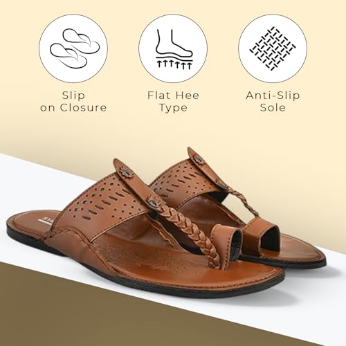 Image of STANPHORD Men Kolhapuri Chappals | Ethnic Thong Slippers Faux Leather | Cushioned Footbed | Festive Wedding Casual Daily Wear (TPMN 30006)