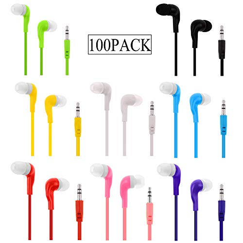 Bulk Earbuds Headphones 100 Pack Earphones with Comfortable Silicone Ear-Bud for School Classroom
