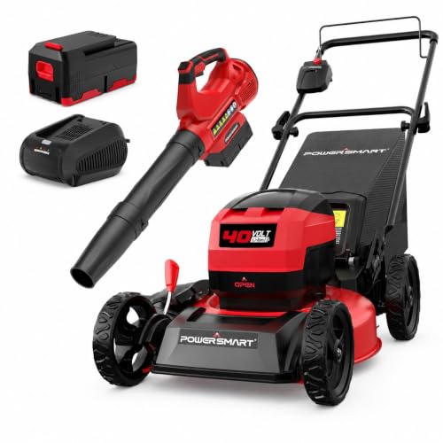Image of PowerSmart 40V Brushless Cordless 17 inch 3-in-1 Push Lawn Mower & Leaf Blower Combo, 6-Position Height Adjustment & 11.8 Gal Bag, 115 MPH 465 CFM 2 Mode Blower, Battery Powered Yard Tools Set