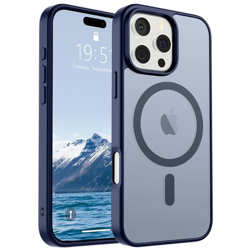 Image of SUPFINE Magnetic for iPhone 16 Pro Case (Compatible with MagSafe) (Military Grade Drop Protection) Slim Translucent Matte Shockproof with Anti-Fingerprint Phone Case,Navy Blue