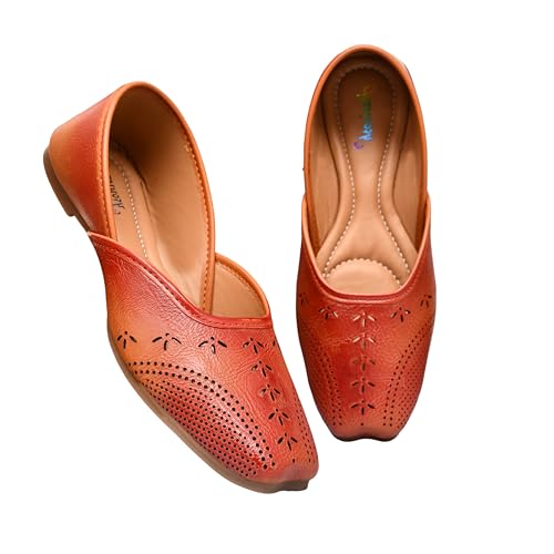 Image of Duosoft Women's Leather Ballet Flats, Black Perforated Design, Comfort Cushioned Insole, Slip-On Style Bellies Dw-201-Tan
