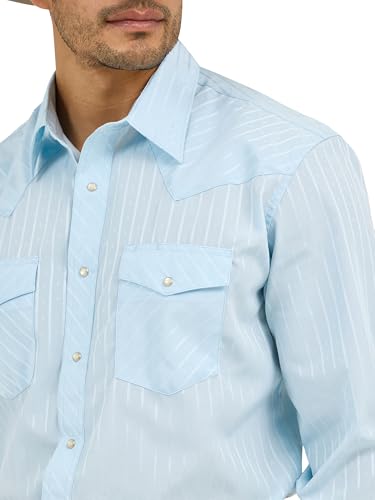 Wrangler Men's Sport Western Two Pocket Long Sleeve Snap Shirt, Light Blue, Large - image 2