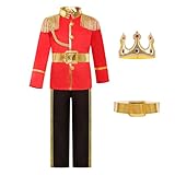 Dormstop Boys Prince Charming Costume Kids Royal Prince Dress Up for Cosplay Fairytale Ball Halloween Birthday Party Outfit (Red, 9-10 Years)