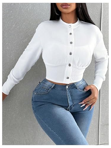 SOLY HUX Women's Cropped Jacket Button Down Mock Neck Long Sleeve Casual Jacket Outerwear4