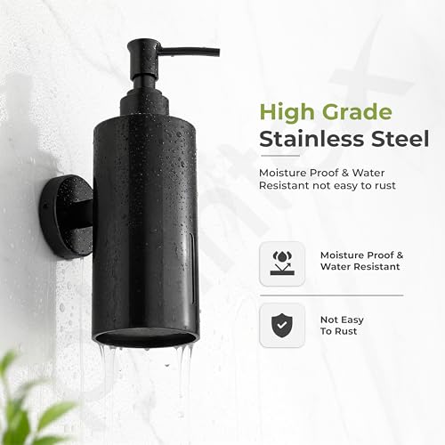 Image of Plantex Liquid Soap Dispenser for Bathroom /Stainless Steel Shampoo Dispenser /Round Hand wash Dispenser /Bathroom Accessories - Pack of 1 (Black)