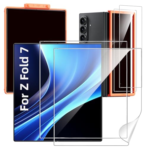 Hoerrye for Samsung Galaxy Z Fold 7 Screen Protector - 2 Pack Inside Flexible TPU Film + 2 Pack Front Tempered Glass [with Auto Align Frame Accessories] No Creases,No Bubbles,Case Friendly