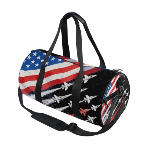 Bolsa de viaje redonda y ligera, bolso de lona con estampado militar de EE. UU.