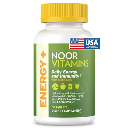 Noor Vitamins Energy+ Multivitamin; Halal Vitamin for Energy Production & Immunity 26 Vitamins & Minerals Black Seed Dates Honey for Men & Women. Gelatin Free 2 Month Supply