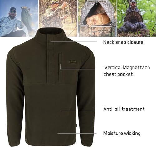 Image of Drake Waterfowl Men's Camp 2.0 Fleece Pullover | Hunting Anti-Pill Moisture Wicking 1 /4 Neck Snap Sweater with Chest Pocket