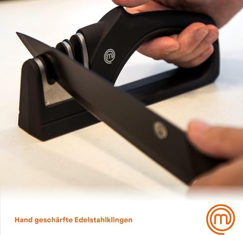MasterChef Messer Set, Messerset mit Küchenmesser, Kochmesser, Brotmesser, Schälmesser & Allzweckmesser, Schneidemesser Küche Set, Scharfe Messer mit Edelstahlklingen, Softgriff, 5-teilig, Schwarz 5