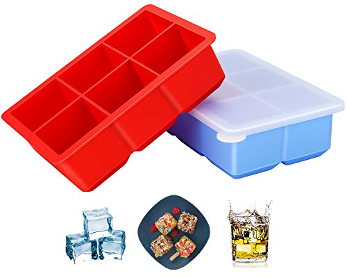 TeaRoo Large Ice Cube Trays with Lids 2 Pack Silicone Ice Cube Trays Flexible and Easy Release 2 Inches Ice Cube Molds for Whiskey Cocktails Baby Food - BPA Free Stackable Durable Dishwasher Safe