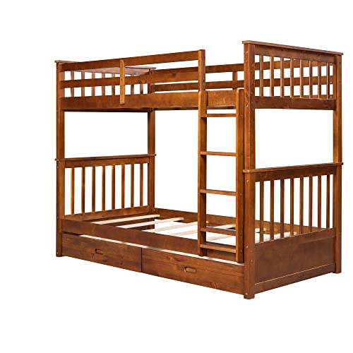 GOWE Beliche solteiro com escadas e duas gavetas de armazenamento (nogueira) (SKU antigo: LT000265AA