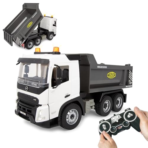 JAMARA Camion Benne Volvo FMX Meiller 1:20 2,4 GHz – Licence Officielle, Son d'avertissement de recul, pneus en Caoutchouc profilés, lumière LED, Benne...