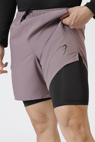 Image of FUAARK Double Layer 2 in 1 Sports Shorts with Inner Tights for Men Gym Tight Short with Pocket