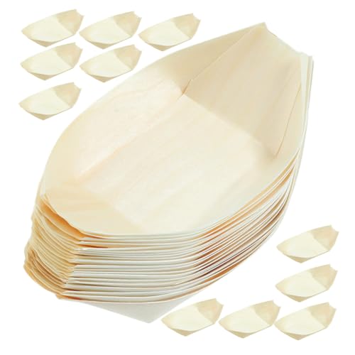 LABRIMP 200個木製寿司皿 舟型デザイン 風 使い捨て天然木製 寿司盛り付け皿 前菜やデザート対応 ケータリング パーティー用多用途トレイ