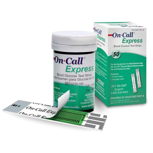 Blood Glucose Test Strips for Diabetes by On-Call Express, 50 Count, No Coding Needed, Quick Read in...