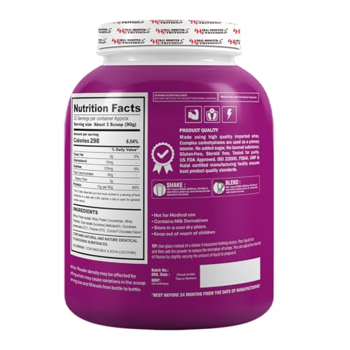 Image of Animal Booster Nutrition WEIGHT GAINER | 15gms of Protein in 90gm of Serving| For Gain Weight, Build Muscle & Fuel Energy - Chocolate (33Servings /3KG)