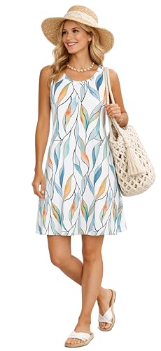 Image of Summer Dresses for Women 2026 Casual Sundresses Beach Cover Ups Sleeveless Tshirt Swing Dress with Pockets