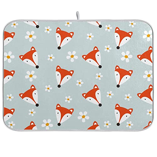 Tapis de séchage à vaisselle en microfibre résistant à la chaleur avec motif de renard et fleur - 40,6 x 45,7 cm Cover