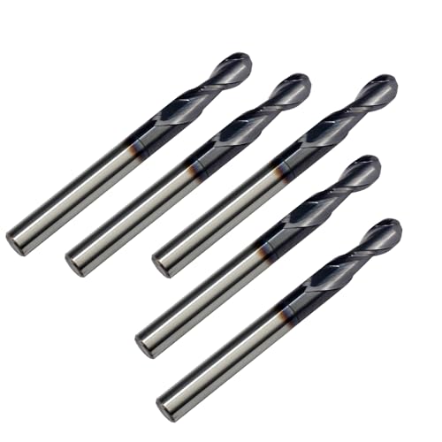 Image of Ball Nose End Mills JESTUOUS Carbide Spiral Router Bits 2 Flute 1 /4 inch Shank Dia. 3 /4 inch Flute Length for Milling Metal Steels,5 Pieces