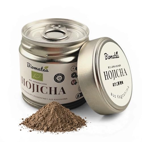 Biomatea Bio Hojicha Pulver 40g Japanischer Grüntee aus Kagoshima Fein gemahlener gerösteter Grüntee houjicha Koffeinarm Zuckerfrei in Aromaschutz-Dose
