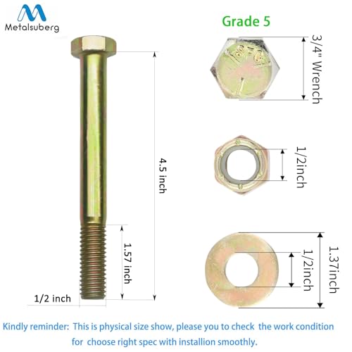 Image of 1 /2 inch x 4-1 /2 inch Hex Head Bolt by Color Galvanization with Nylon Lock nut and Large Size Washer Assortment Kit,Alloy Steel,Grade 5.(8pcs Pack)