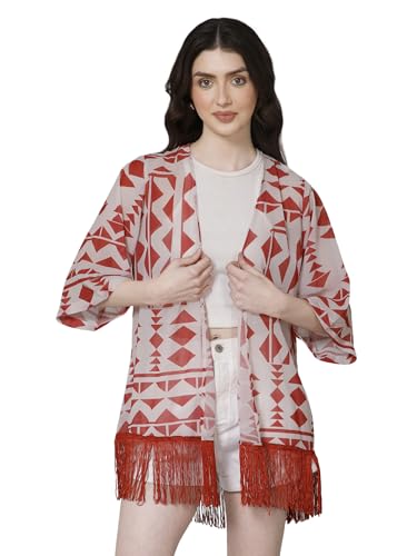 Image of PURYS Floral Print Shrug for Women | Lightweight Georgette Kimono| Versatile Casual Shrug for Layering and Summer Fashion
