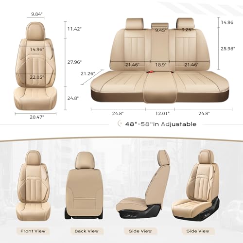 Image of Coverado Car Seat Cover, Cover for Cars Full Seat, Premium Leather, Universal Fit Waterproof Seat Protectors, Car Seat Cushion Non-Slip for Most Cars-Beige
