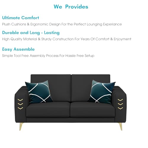 Image of Casaliving Falco 2 Seater Sofa Set for Living Room (Black Fabric) Premium Fabric Sofa