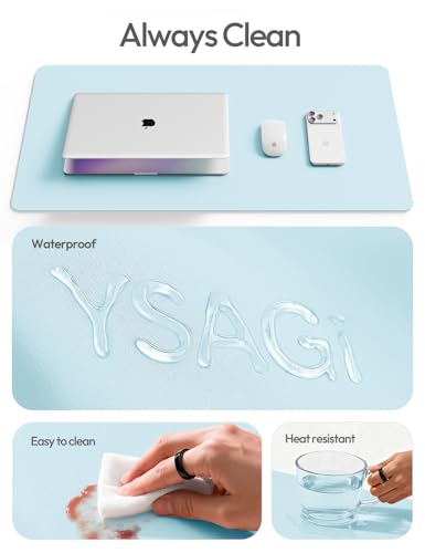 Image of YSAGi Leather Desk Protector, Office Mat, Large Mouse Mat, Non-Slip PU Leather Blotter, Laptop Pad, Waterproof Writing Pad for Office and Home (Baby Blue, 47.2 inch x 23.6 inch)