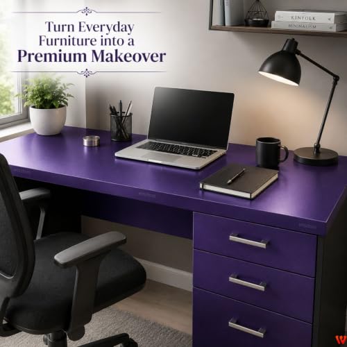 Image of WISDOM Purple Metallic Self Adhesive Wallpaper for Furniture Cabinets Wardrobe Table Drawer and Home Decor, Peel and Stick Decorative Vinyl Contact Paper DIY and Interior Decoration (20x48 in)