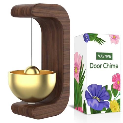 Wooden Door Chime with Brass Bells-Handcrafted Magnetic Shopkeeper's Bell for Entries.No-Tools Installation,Clear Timeless Alert Sound.Suitable for Home,Office,Shop,and Courtyard. (BWalnut)