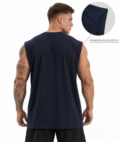 Image of SHODOX Men's 100% Cotton Tank Top | Round Neck Sleeveless Gym Vest | Loose Fit Casual Sportswear T-Shirt | Breathable & Lightweight Fitness Wear for Workout & Active Wear