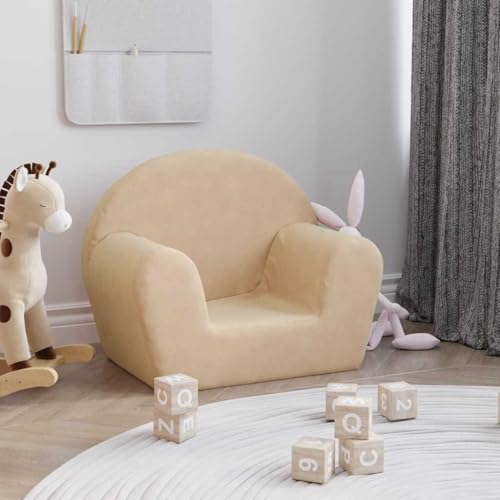sephironlbb Sofá infantil de felpa suave, color crema, 57 x 34 x 45 cm, con funda extraíble, ancho del asiento de 27 cm, para habitación infantil, muebles para niños pequeños, cómodo para jugar