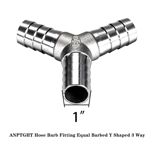 Anptght 1" Hose Barb Fitting Equal Barbed Y Shaped 3 Way Wye Stainless Steel Tubing Joint Splicer Mender Adapter Union For Oxygen Tubing Pipe Household Fuel Gas Liquid Air With 3Pcs Hose Clamps #TOP1