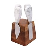 olelo Cheese Knife Set, 4 Small Cheese Knives with Marble Handle & Magnetic Stand, Stainless Steel Cheese Knife Set for Charcuterie Boards, Picnic, Family Gatherings - Cheese Knives Gift Set