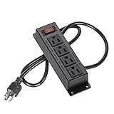 Wall Mount Power Outlet Strip, 4 Outlet Mountable Power Strip with Switch, 3ft Cord Under Desk Power Strip for Office/Industrial/Home, Flat Plug, Black