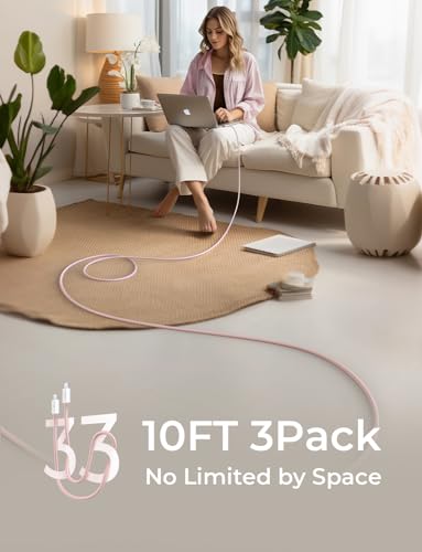 Image of LISEN USB C Cable, 3-Pack [10 /10 /10FT] USBC to USBC Cable for iPhone 16e 15 Pro Max Charger Cord, 60W (3.1A) C to C Cable Fast Charging for Samsung S25 /S24 /23, Switch 2, iPad, MacBook