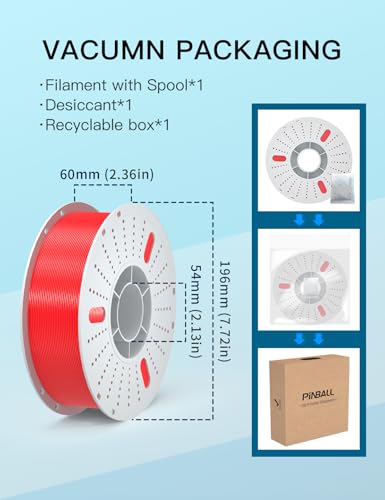 Image of PINBALL PETG 3D Printer Filament Red, Neatly Wound PETG Filament 1.75mm, Accuracy + /- 0.02 mm, 1kg Spool (2.2lbs), Red