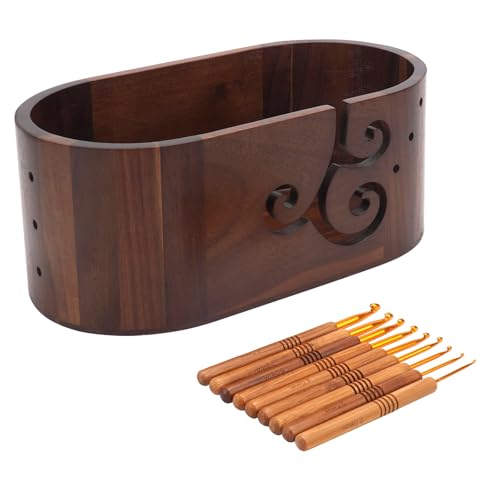 MaiQidd Wooden Yarn Bowls For Crocheting, Large Size Handmade Storage Crochet Yarn Holder For Crocheting And Knitting Lovers (brown)