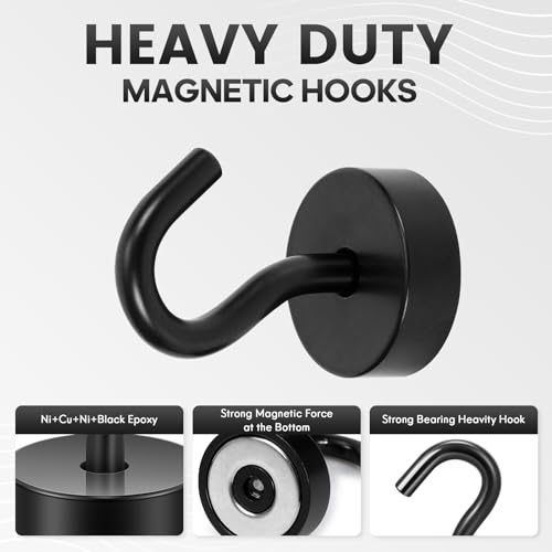 Image of Neosmuk Magnetic Hooks Steel Tube Design for Cruise,32lb+ Black,10 Pack