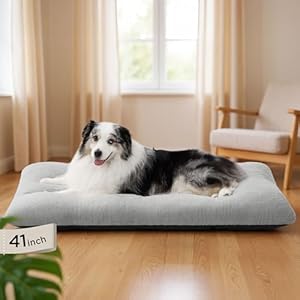 Bedsure Washable XL Dog Bed for Crate for Extra Large Dogs, Comfort Fluffy Plush Pet Pillow Bed Kennel Pad with Non-Slip Bottom, Machine Washable Pet Sleeping Mat, 41″x27″, Gray